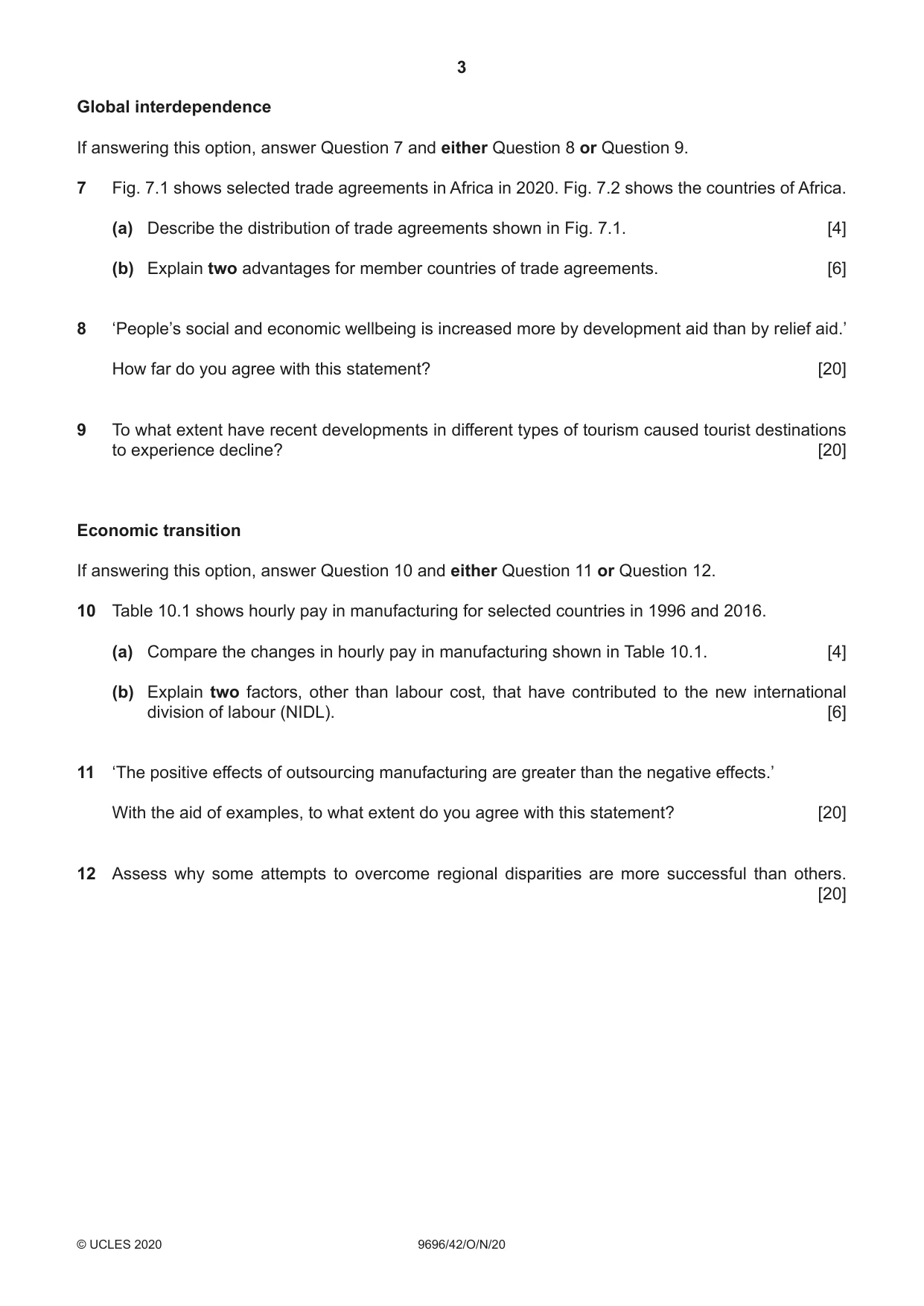 Cambridge A Level Geography 9696 2020 Oct/Nov Paper 4 · Variant 2 question paper, page 3 of 4