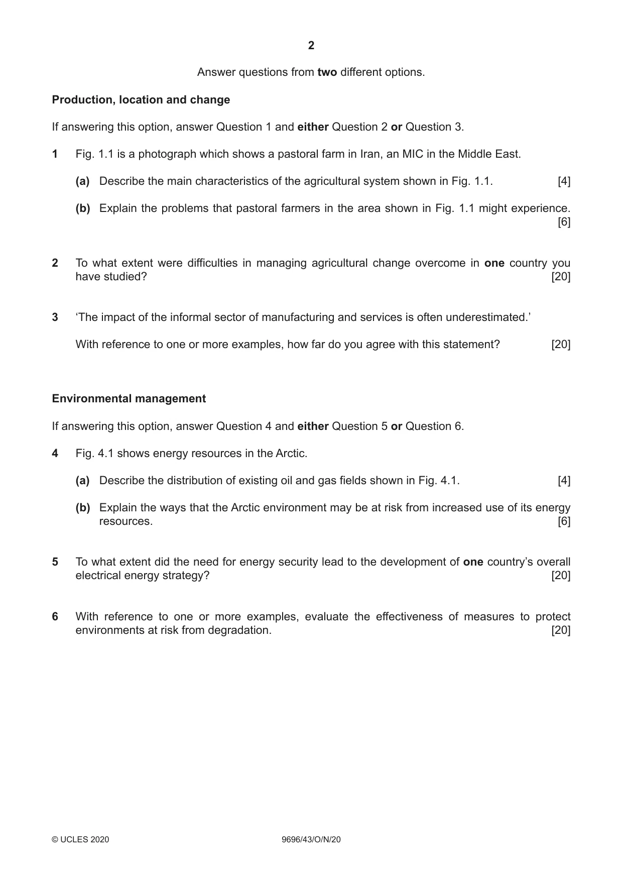 Cambridge A Level Geography 9696 2020 Oct/Nov Paper 4 · Variant 3 question paper, page 2 of 4