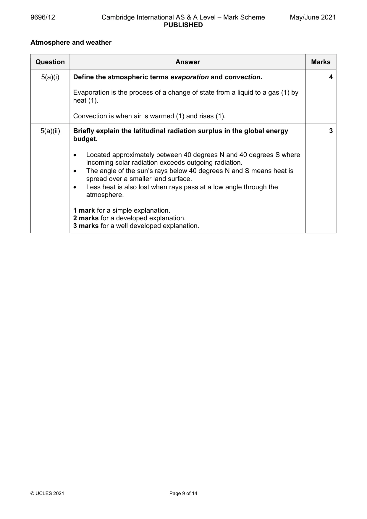 Mark scheme, page 9 of 14