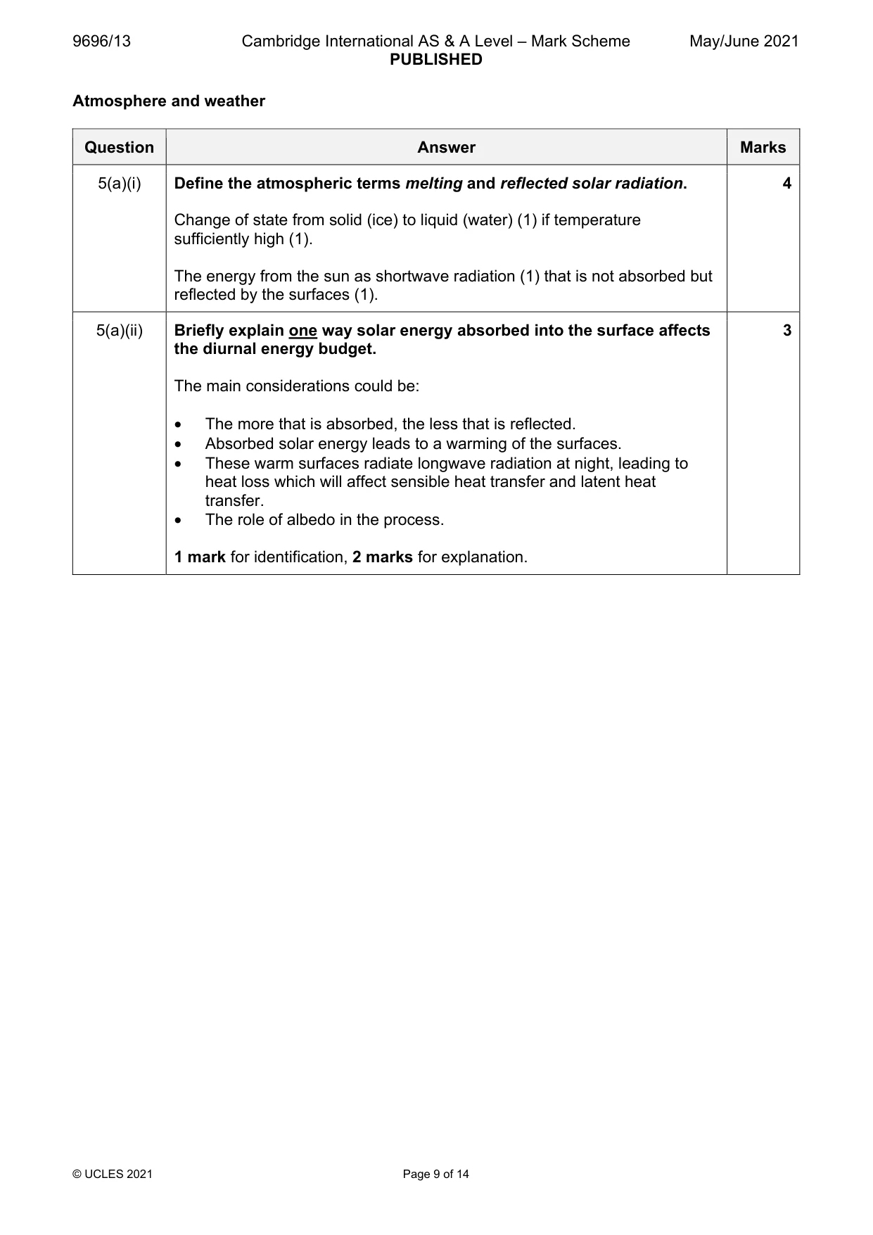 Mark scheme, page 9 of 14