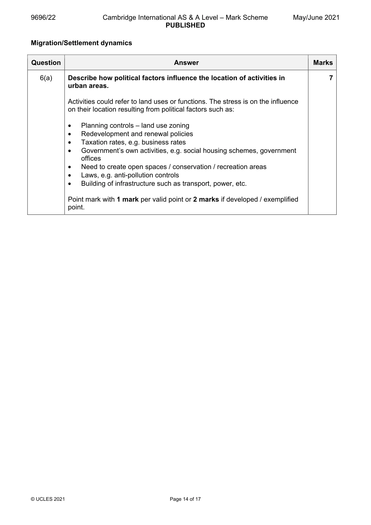 Mark scheme, page 14 of 17
