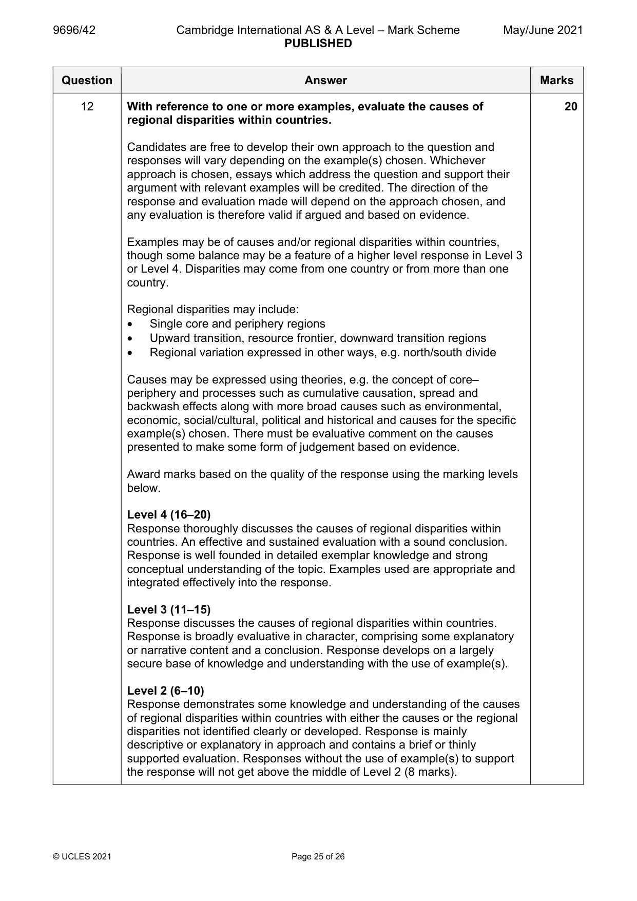Mark scheme, page 25 of 26