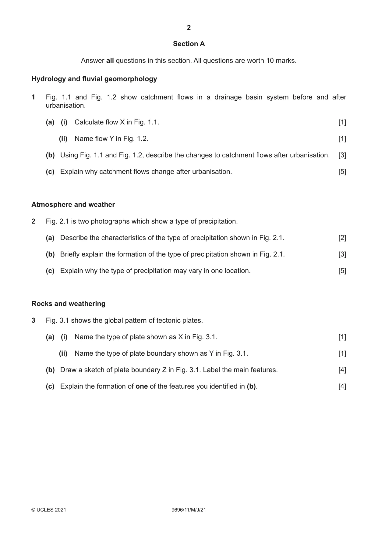 Cambridge A Level Geography 9696 2021 May/June Paper 1 · Variant 1 question paper, page 2 of 4