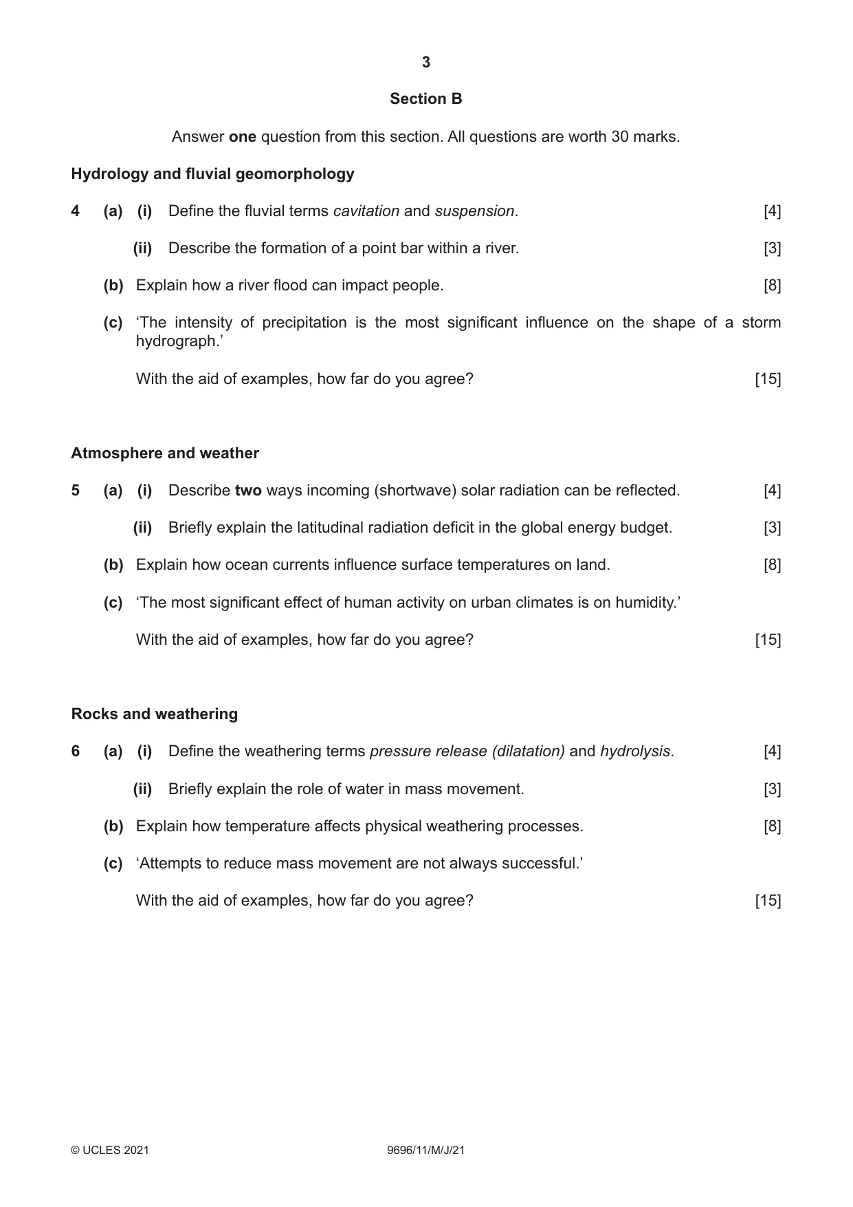 Cambridge A Level Geography 9696 2021 May/June Paper 1 · Variant 1 question paper, page 3 of 4