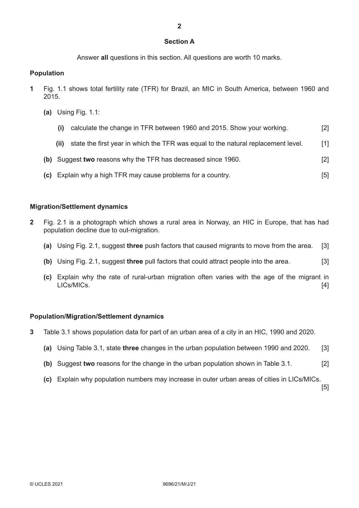 Cambridge A Level Geography 9696 2021 May/June Paper 2 · Variant 1 question paper, page 2 of 4