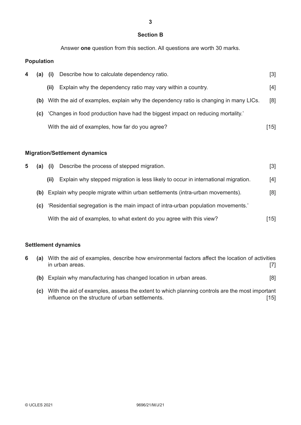 Cambridge A Level Geography 9696 2021 May/June Paper 2 · Variant 1 question paper, page 3 of 4