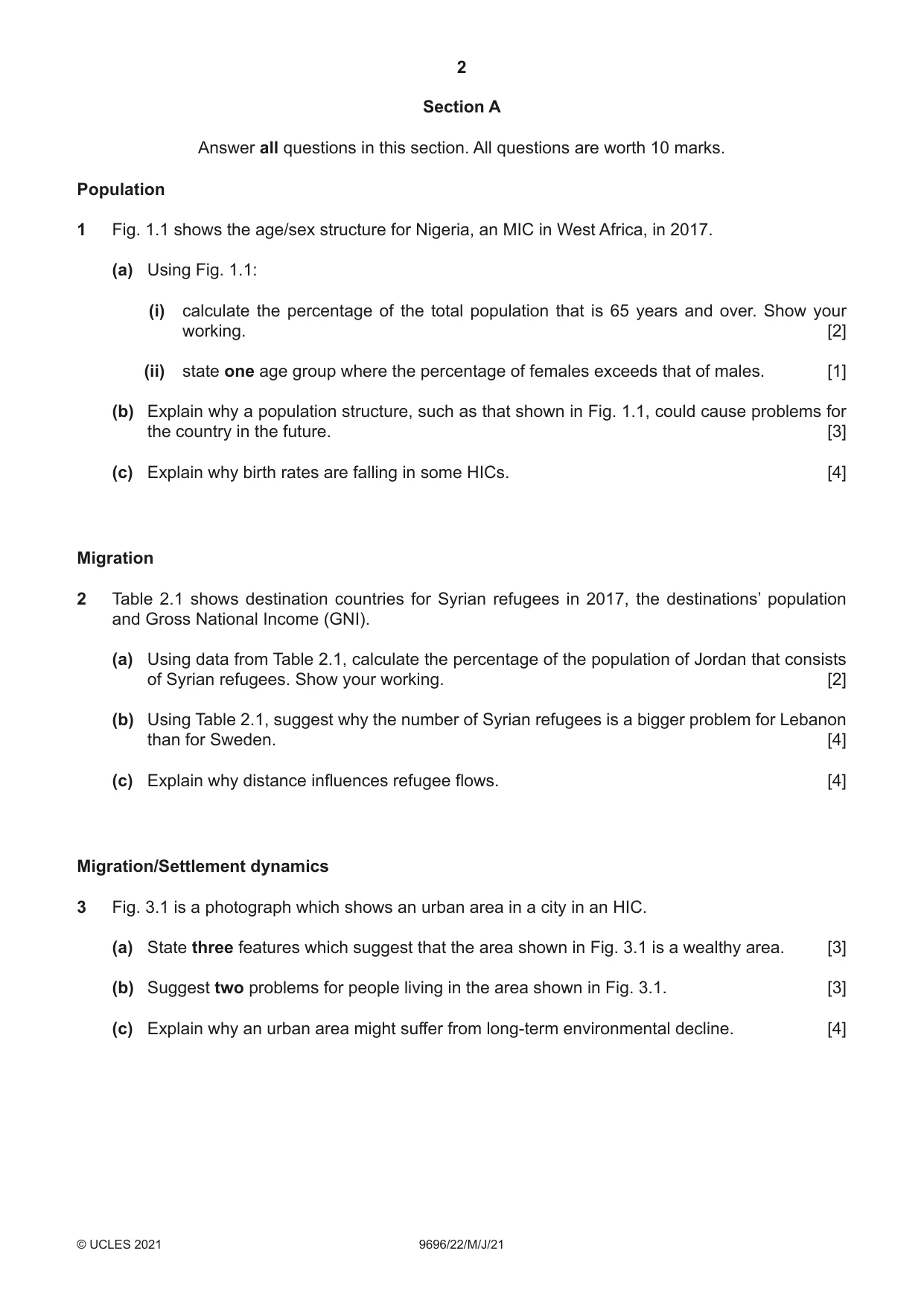 Cambridge A Level Geography 9696 2021 May/June Paper 2 · Variant 2 question paper, page 2 of 4
