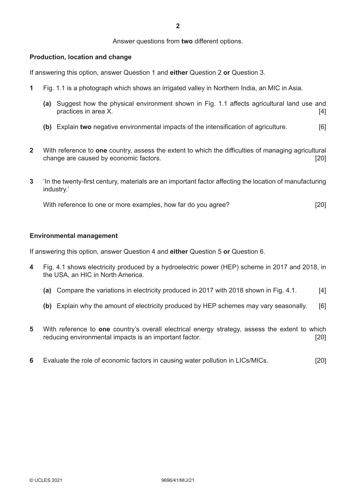 Cambridge A Level Geography 9696 2021 May/June Paper 4 · Variant 1 question paper, page 2 of 4