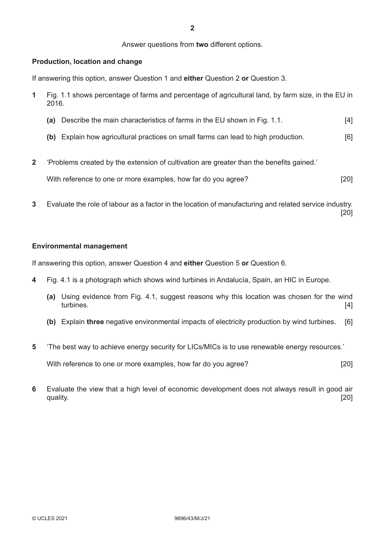 Cambridge A Level Geography 9696 2021 May/June Paper 4 · Variant 3 question paper, page 2 of 4