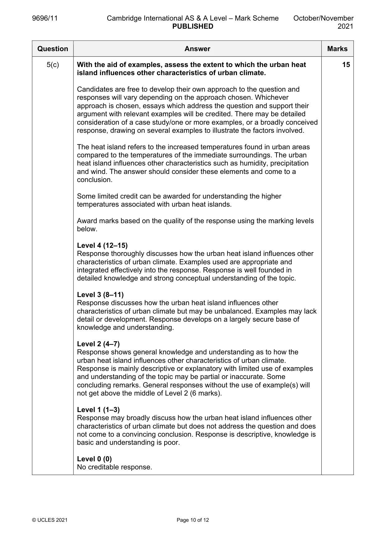 Mark scheme, page 10 of 12