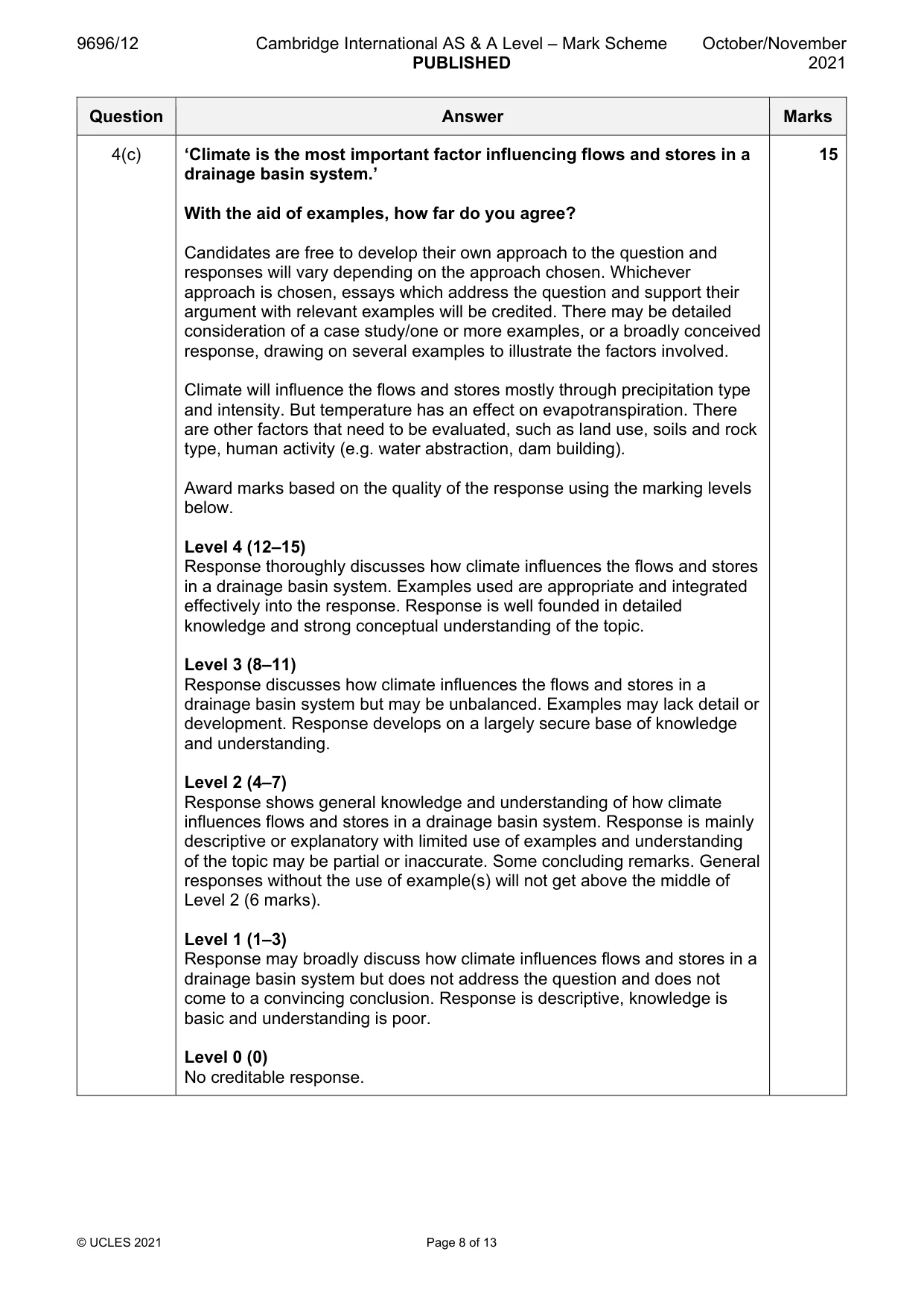 Mark scheme, page 8 of 13