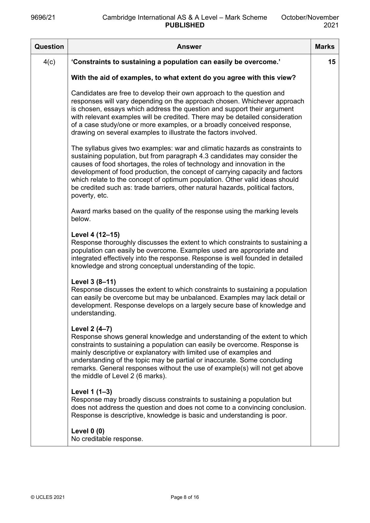 Mark scheme, page 8 of 16