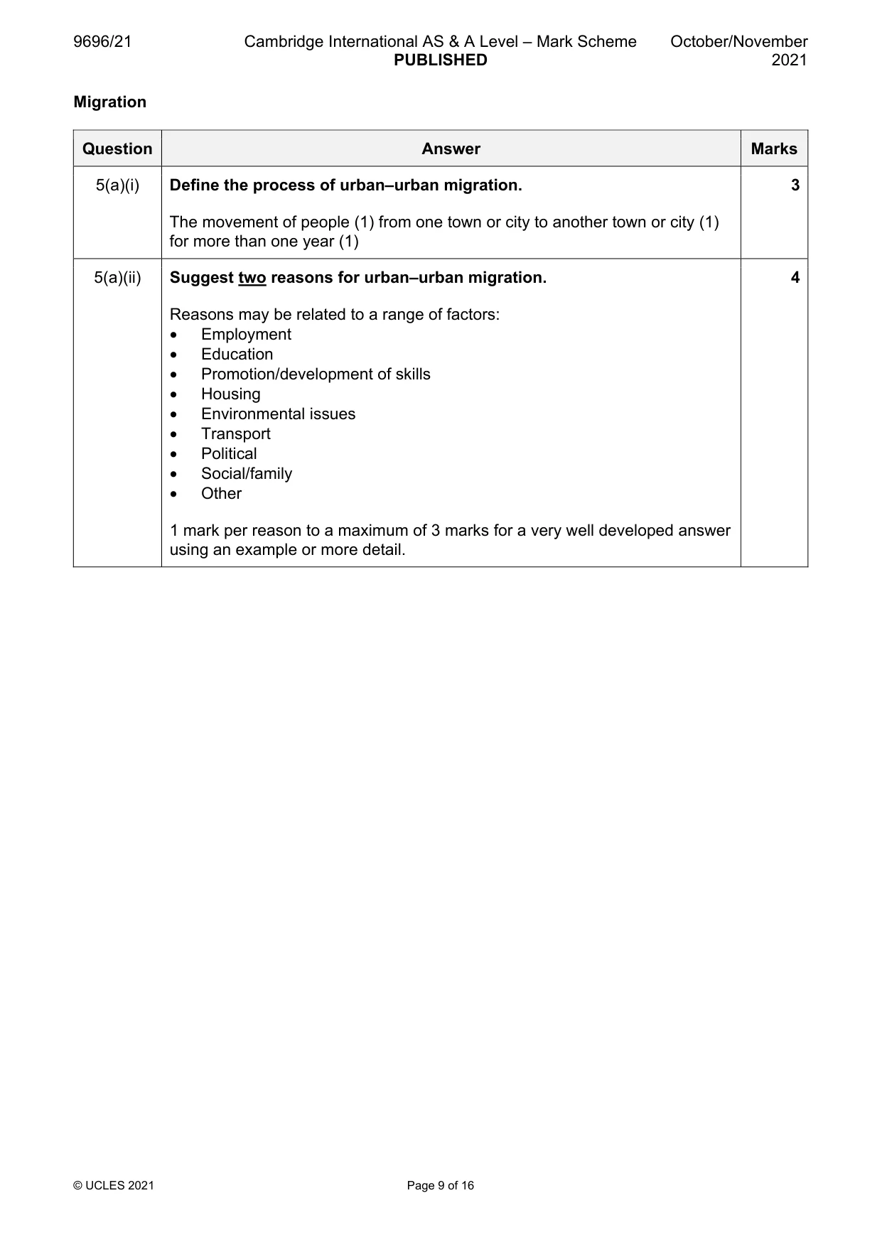 Mark scheme, page 9 of 16