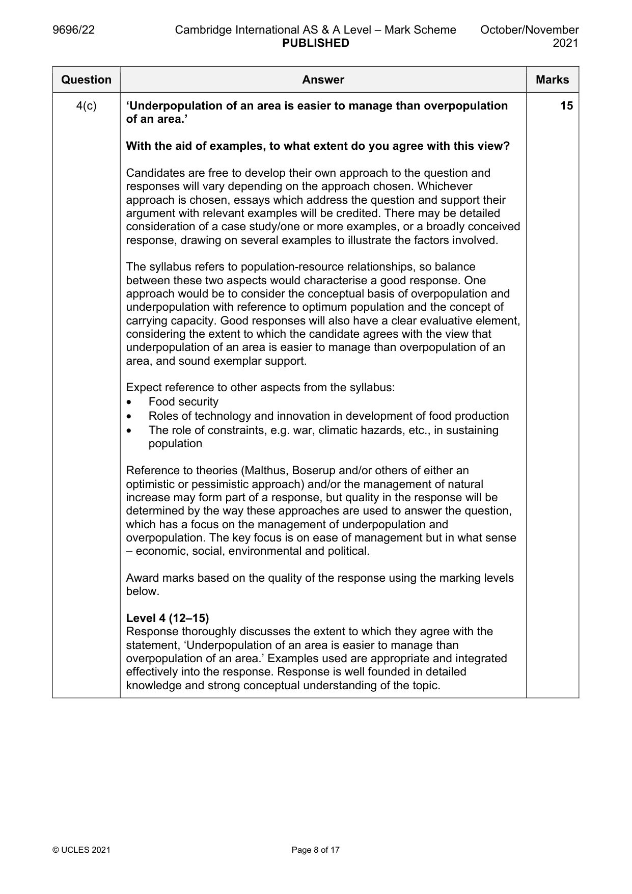Mark scheme, page 8 of 17