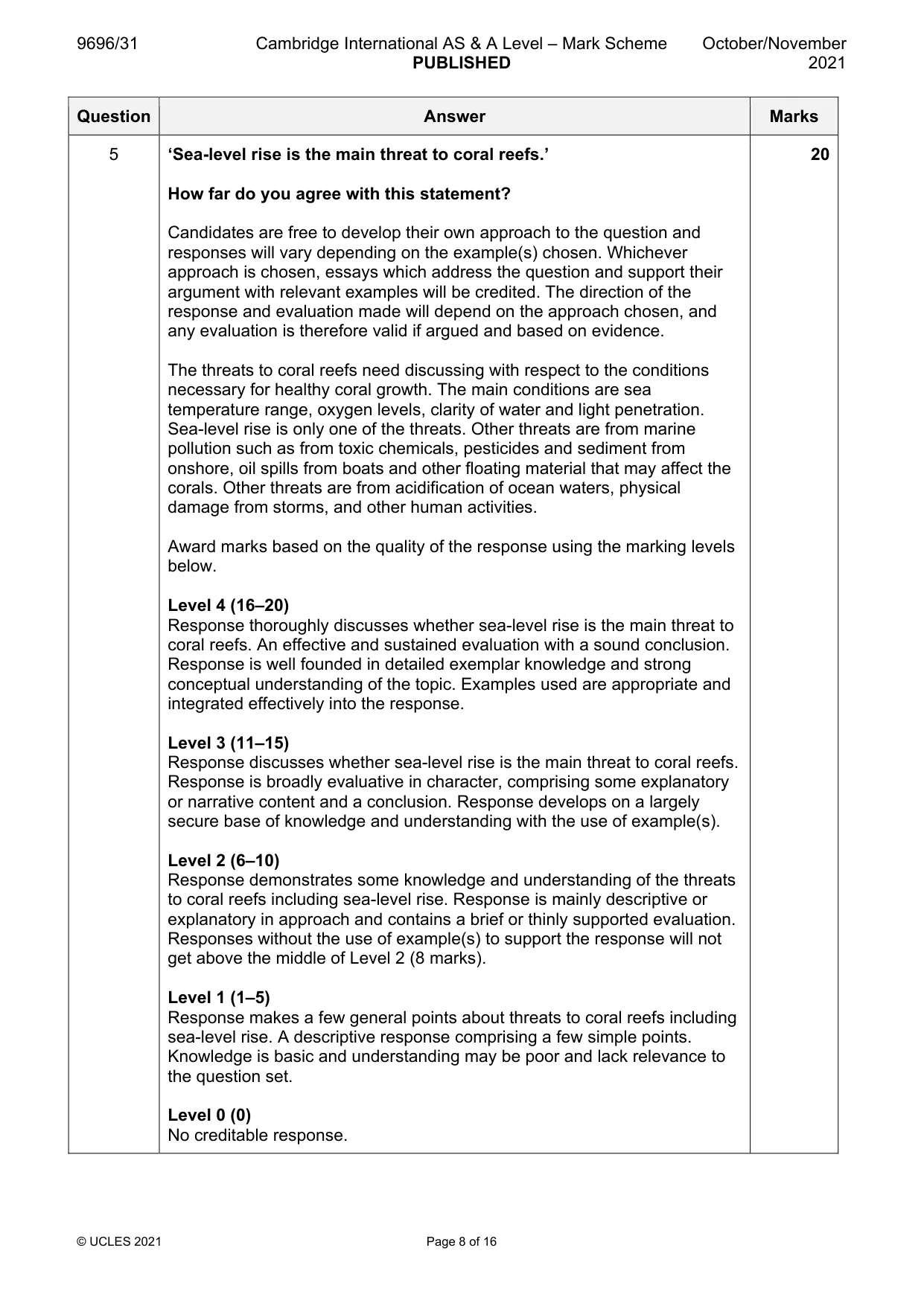 Mark scheme, page 8 of 16