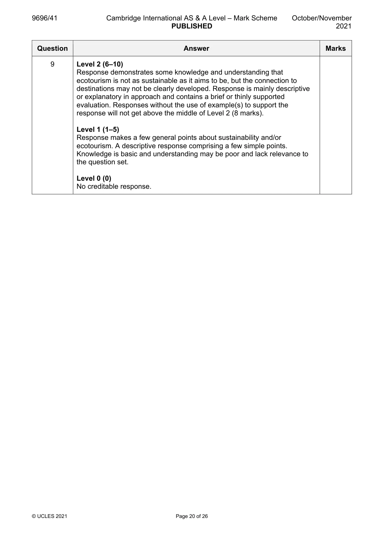 Mark scheme, page 20 of 26