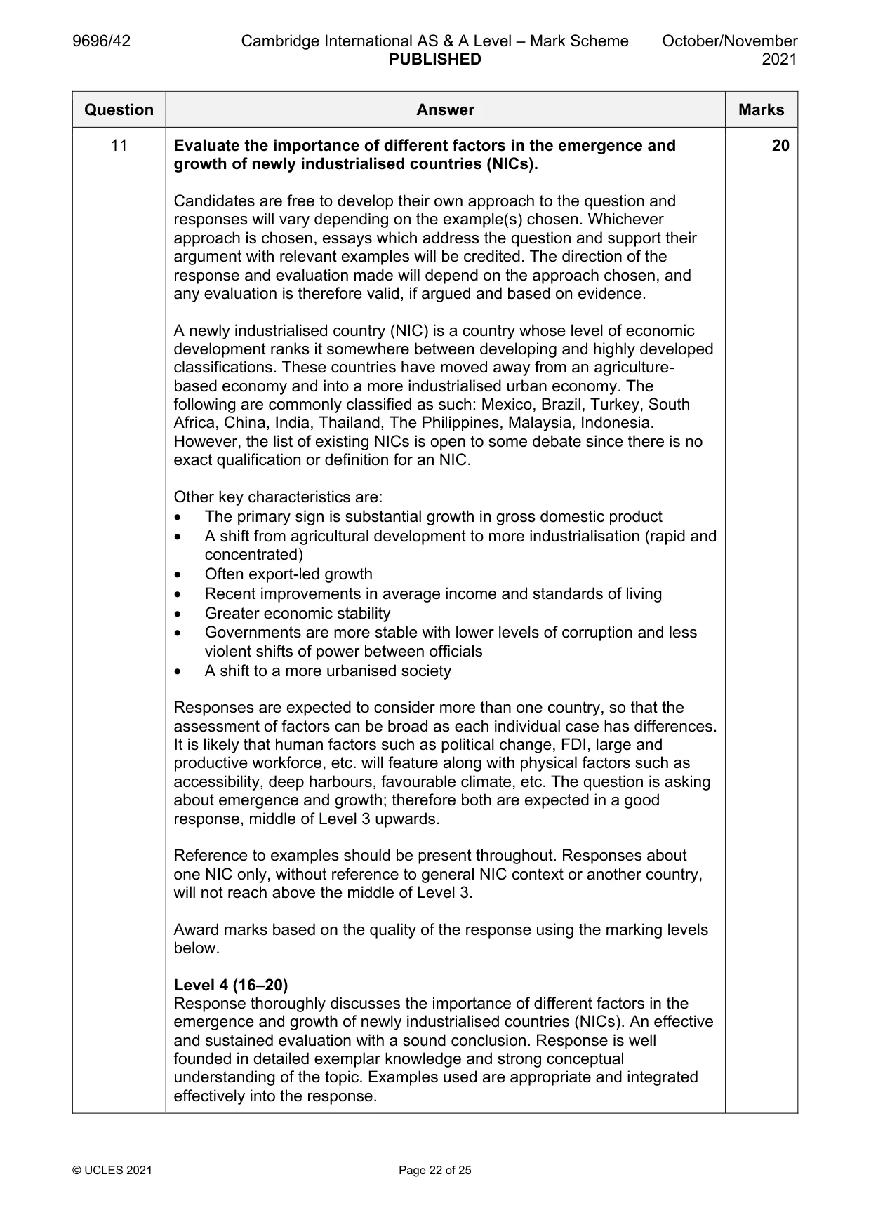 Mark scheme, page 22 of 25