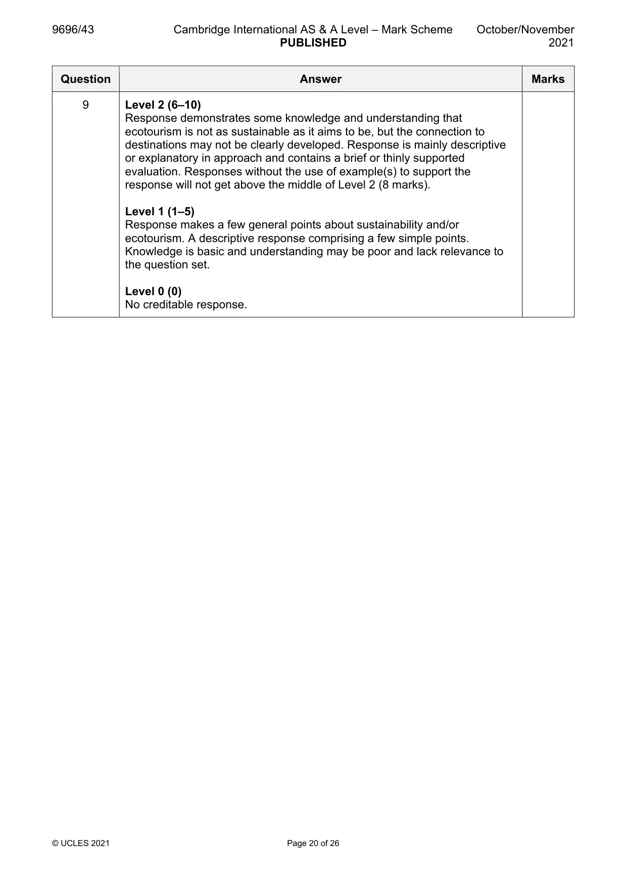Mark scheme, page 20 of 26