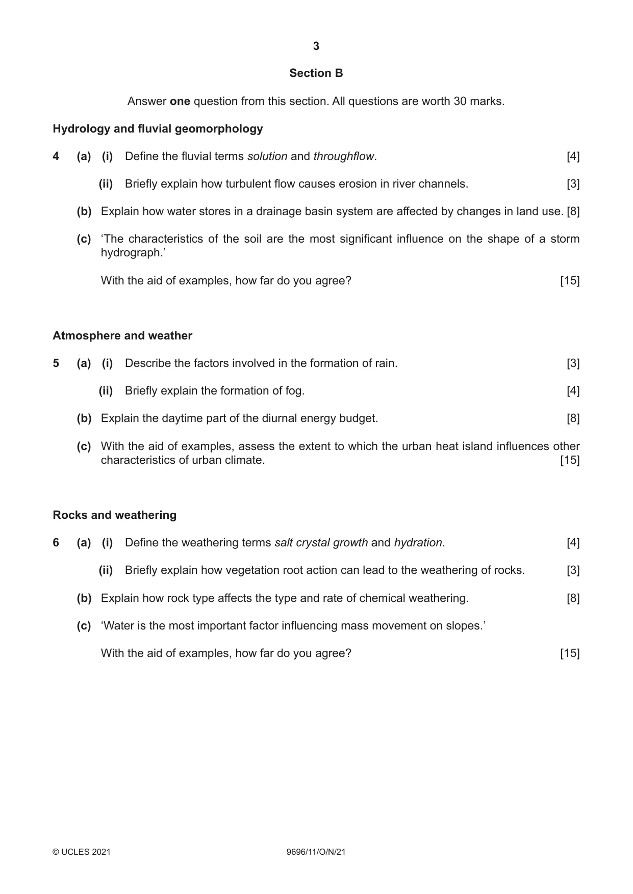 Cambridge A Level Geography 9696 2021 Oct/Nov Paper 1 · Variant 1 question paper, page 3 of 4
