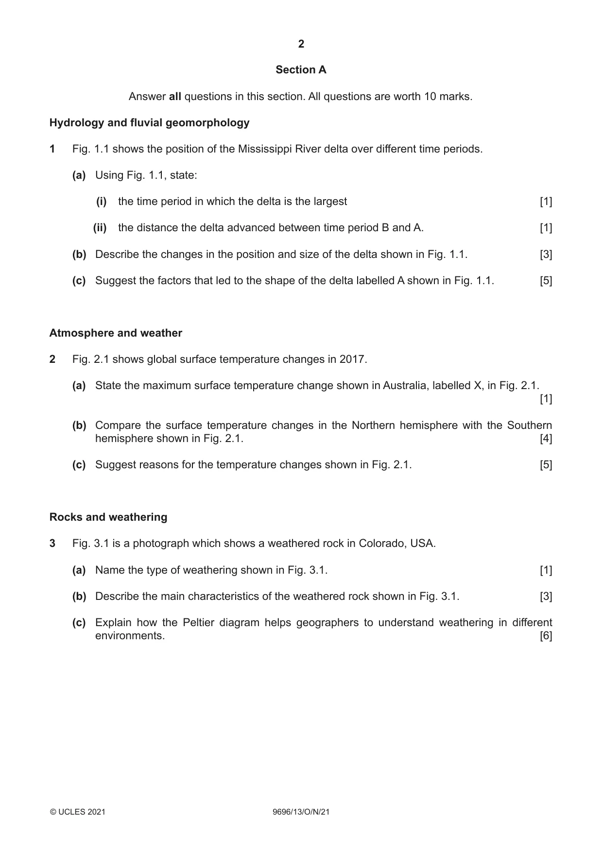 Cambridge A Level Geography 9696 2021 Oct/Nov Paper 1 · Variant 3 question paper, page 2 of 4