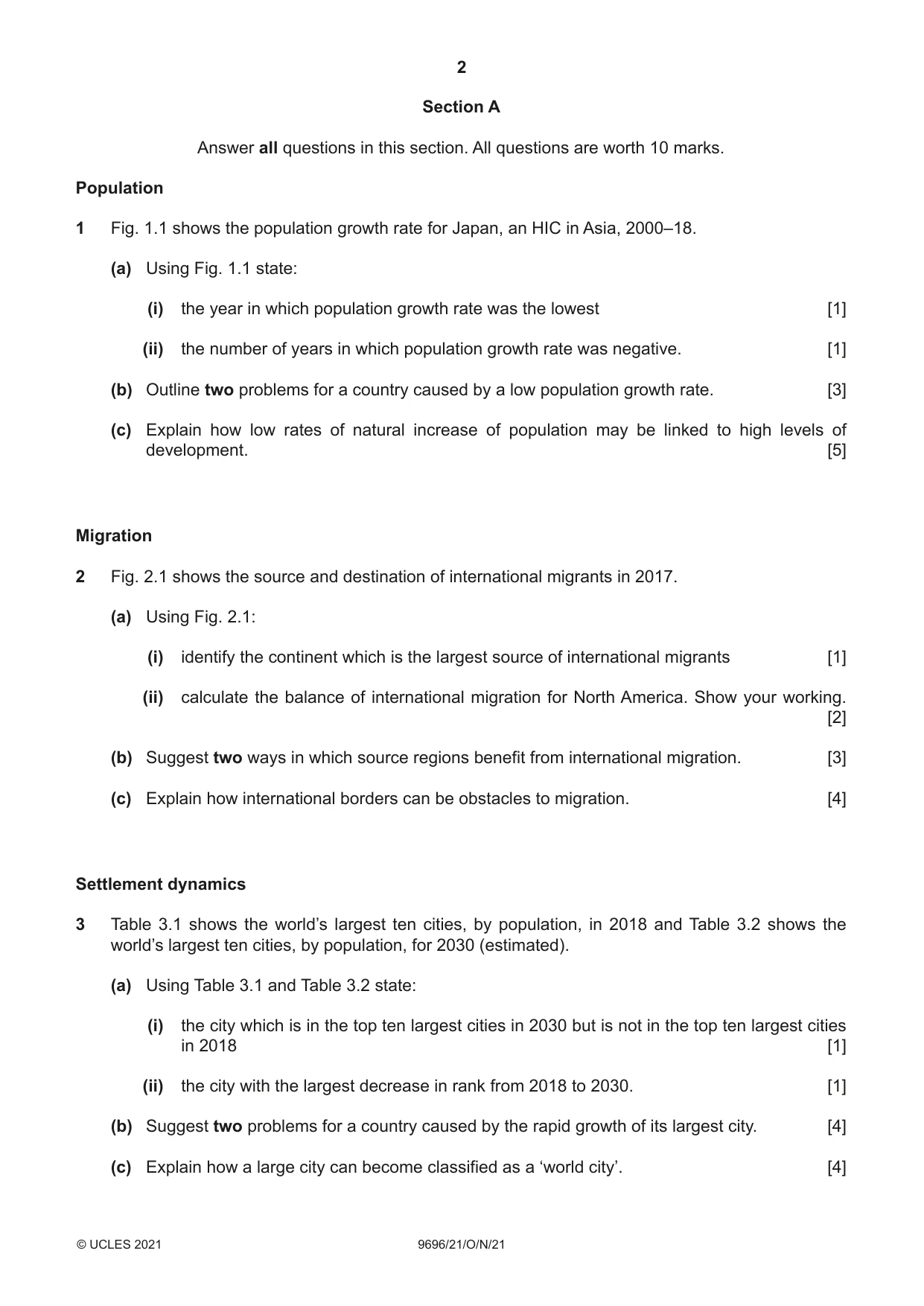 Cambridge A Level Geography 9696 2021 Oct/Nov Paper 2 · Variant 1 question paper, page 2 of 4