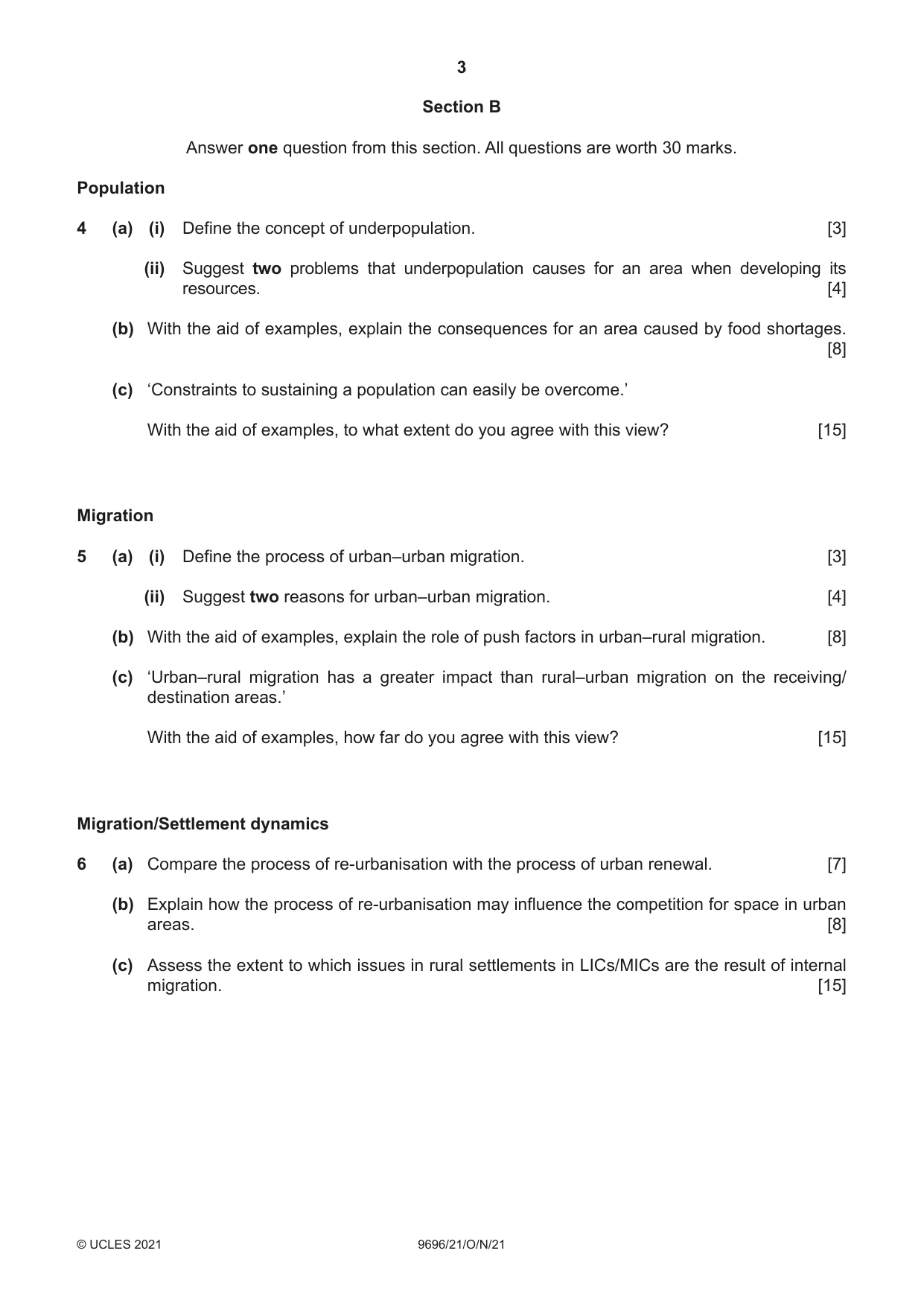 Cambridge A Level Geography 9696 2021 Oct/Nov Paper 2 · Variant 1 question paper, page 3 of 4