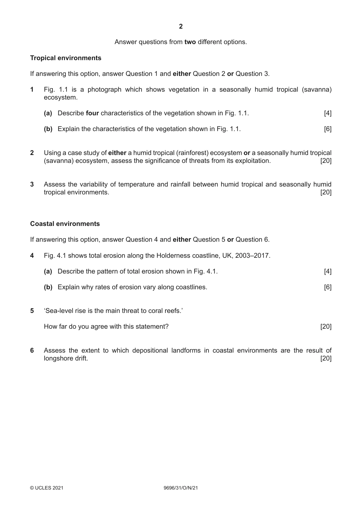 Cambridge A Level Geography 9696 2021 Oct/Nov Paper 3 · Variant 1 question paper, page 2 of 4