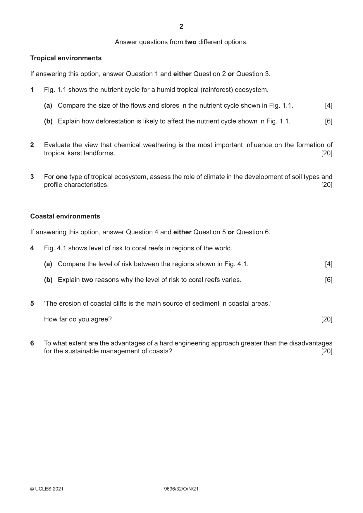 Cambridge A Level Geography 9696 2021 Oct/Nov Paper 3 · Variant 2 question paper, page 2 of 4