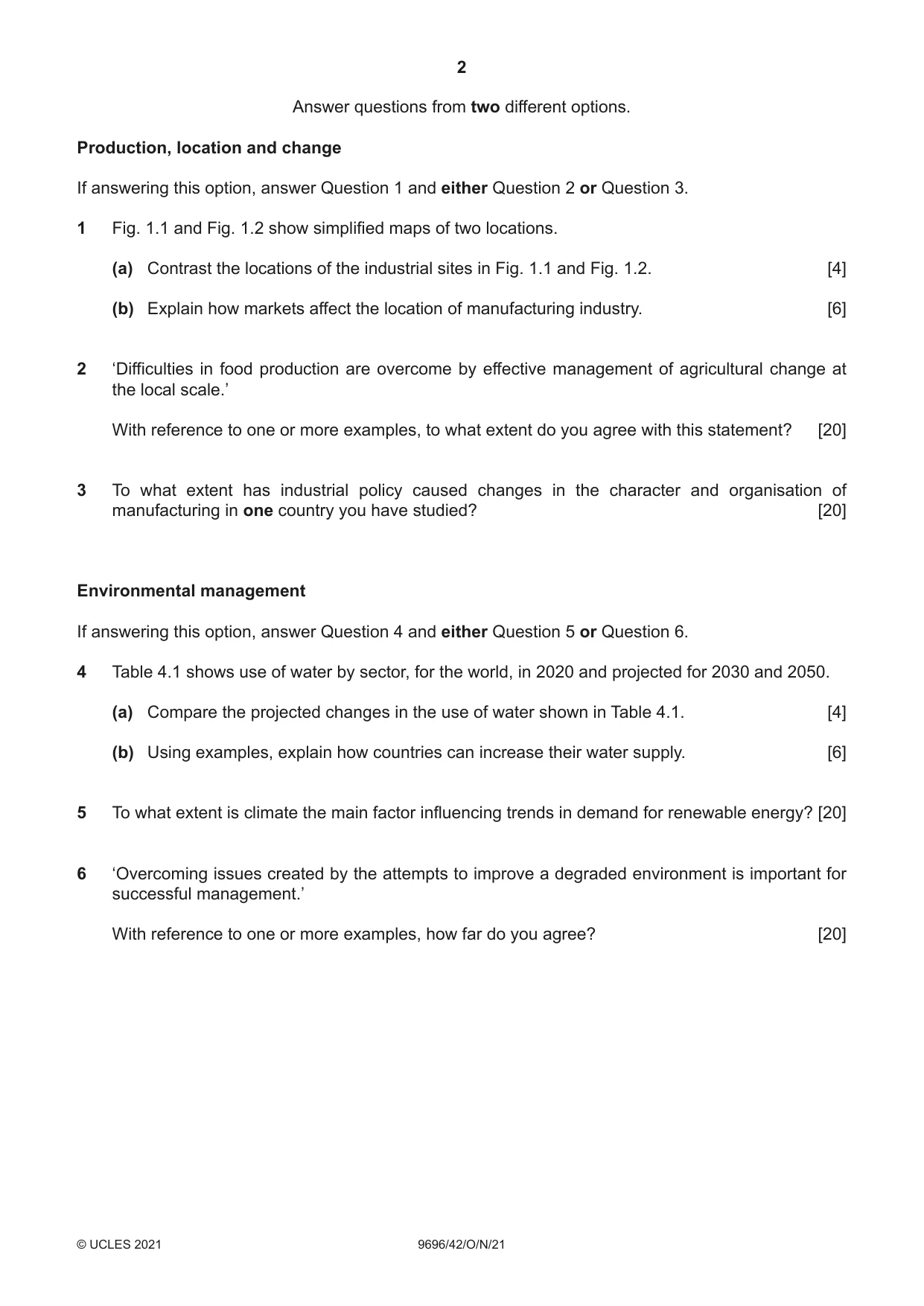Cambridge A Level Geography 9696 2021 Oct/Nov Paper 4 · Variant 2 question paper, page 2 of 4