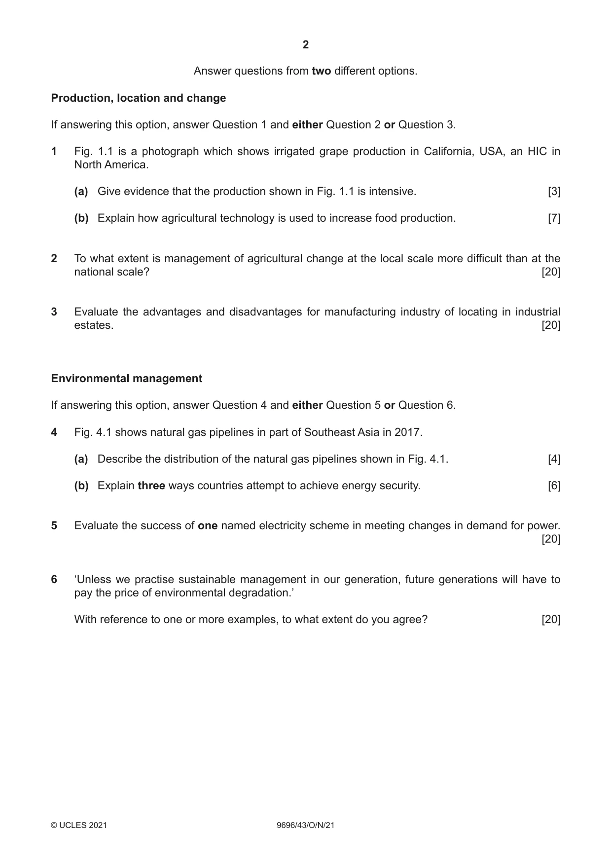 Cambridge A Level Geography 9696 2021 Oct/Nov Paper 4 · Variant 3 question paper, page 2 of 4