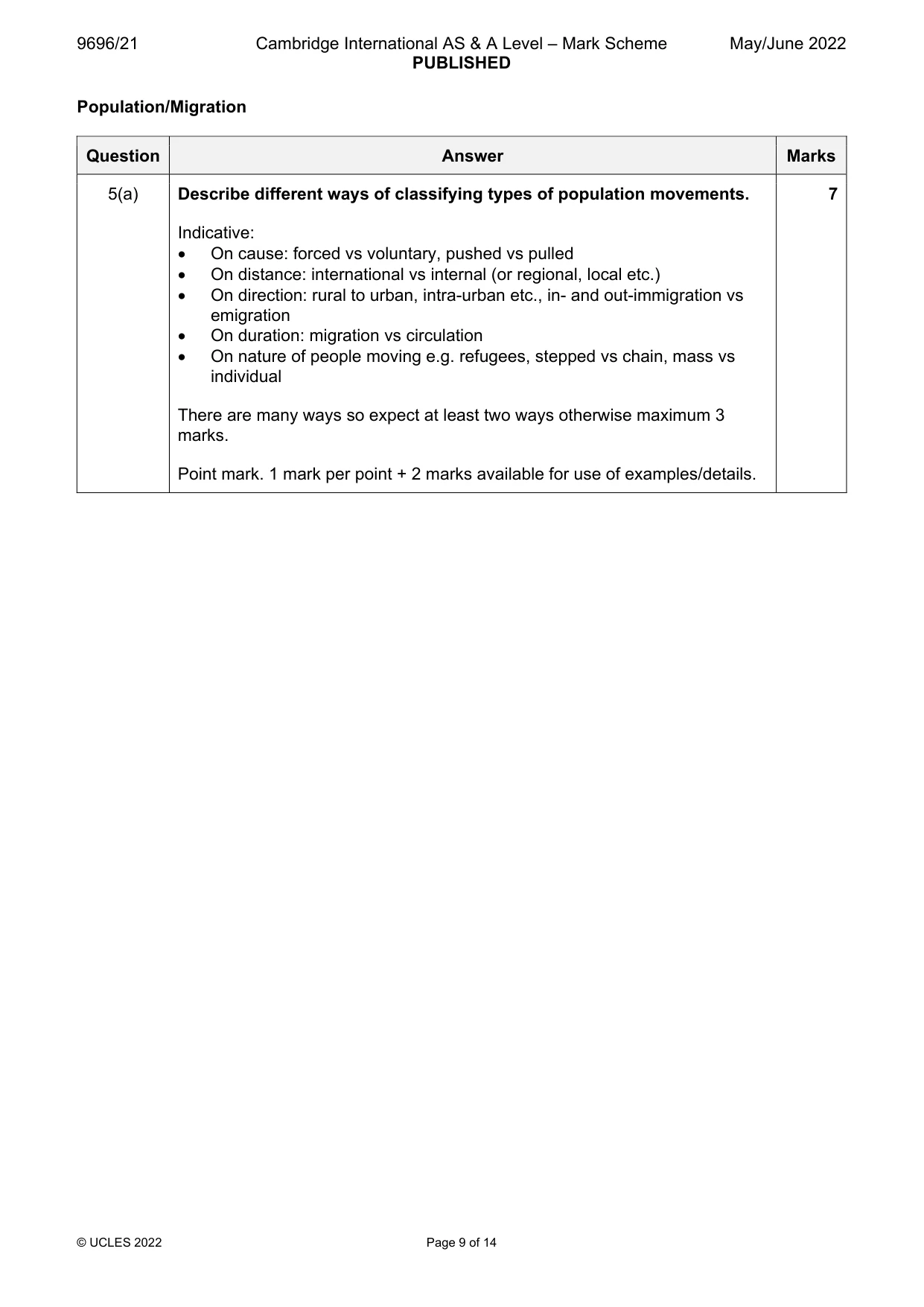 Mark scheme, page 9 of 14
