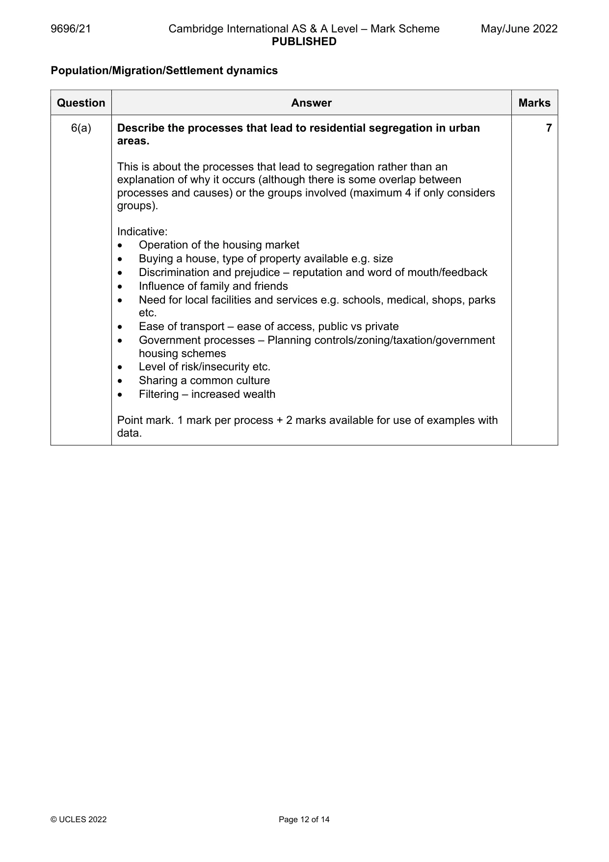 Mark scheme, page 12 of 14