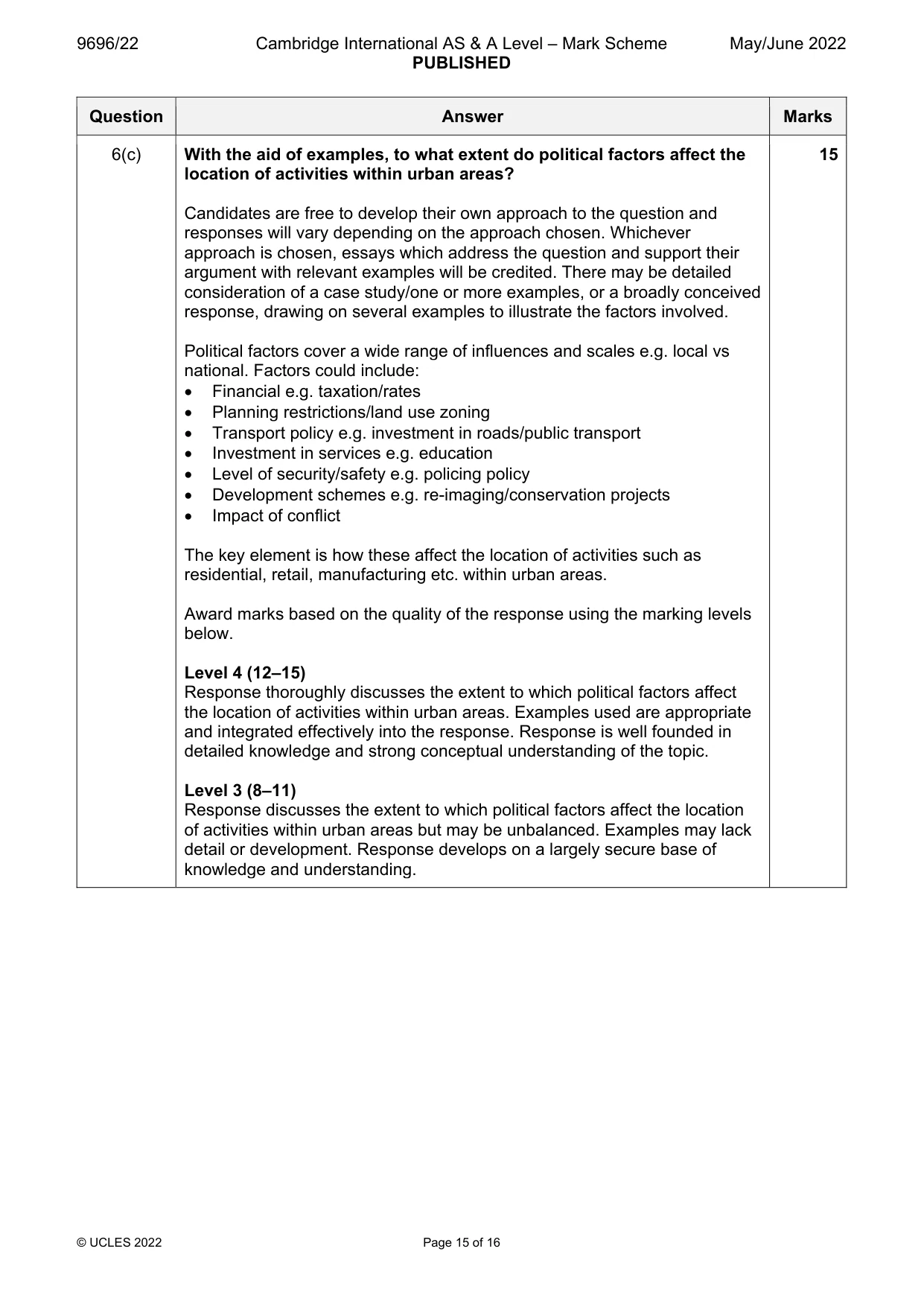 Mark scheme, page 15 of 16