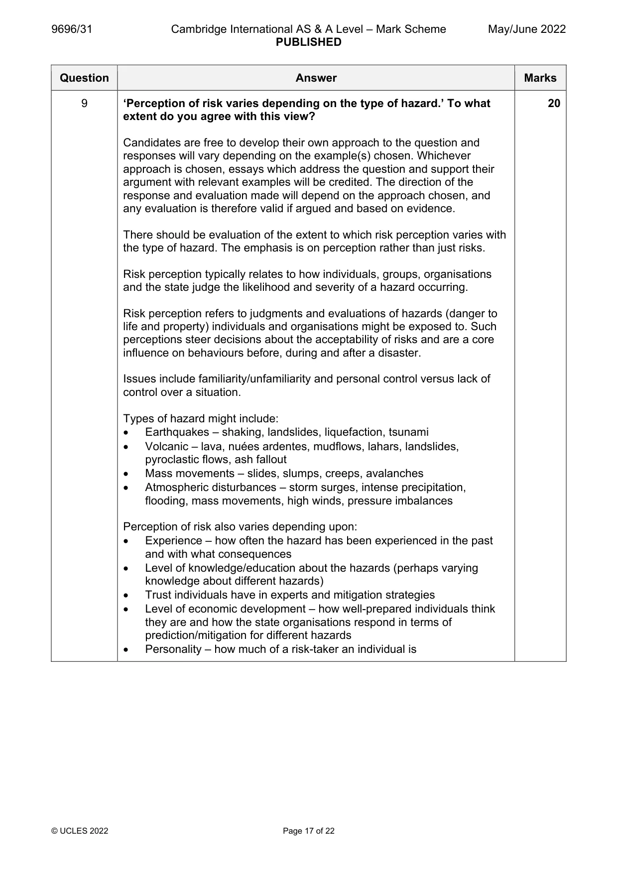 Mark scheme, page 17 of 22