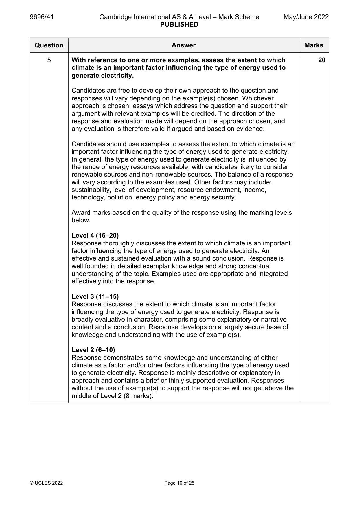 Mark scheme, page 10 of 25