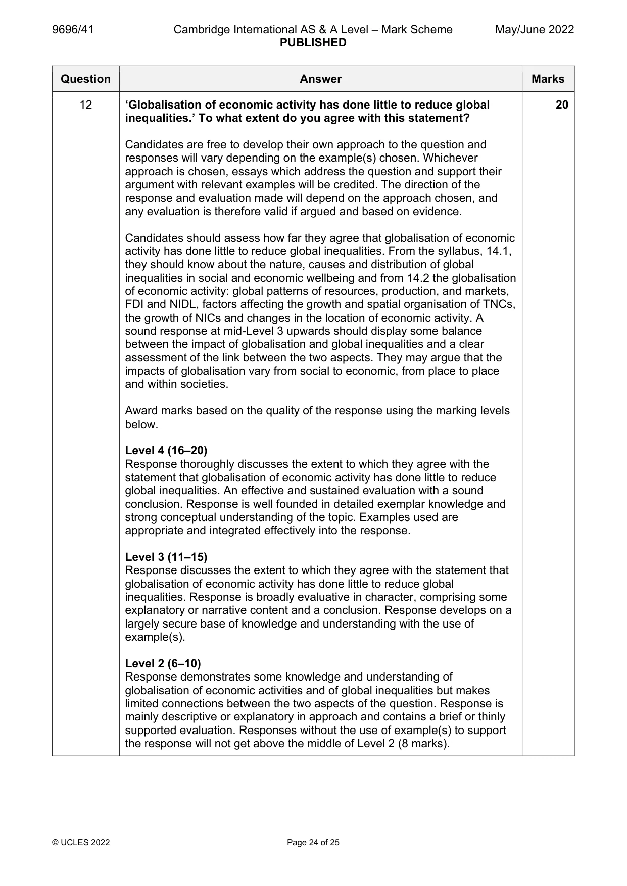 Mark scheme, page 24 of 25