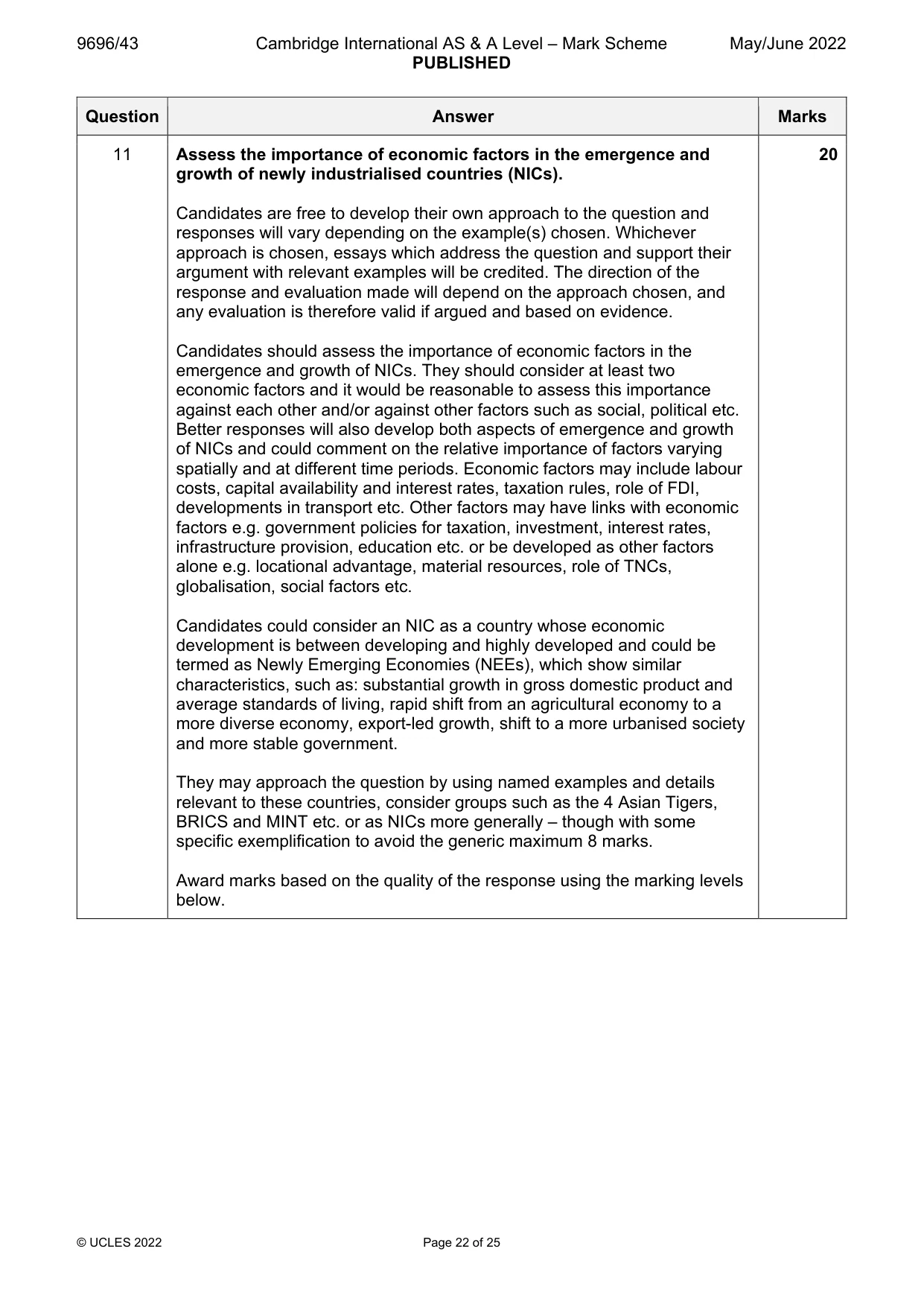 Mark scheme, page 22 of 25