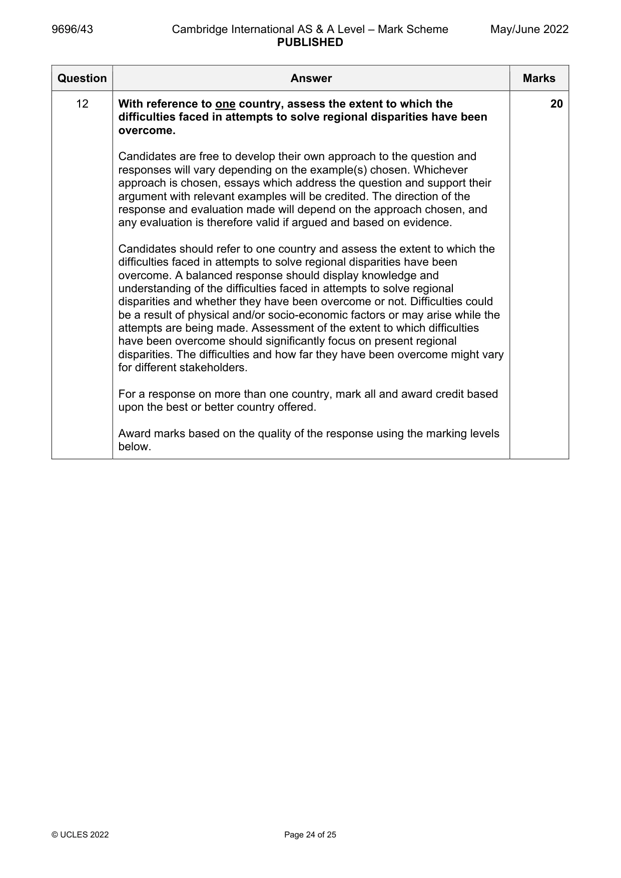 Mark scheme, page 24 of 25