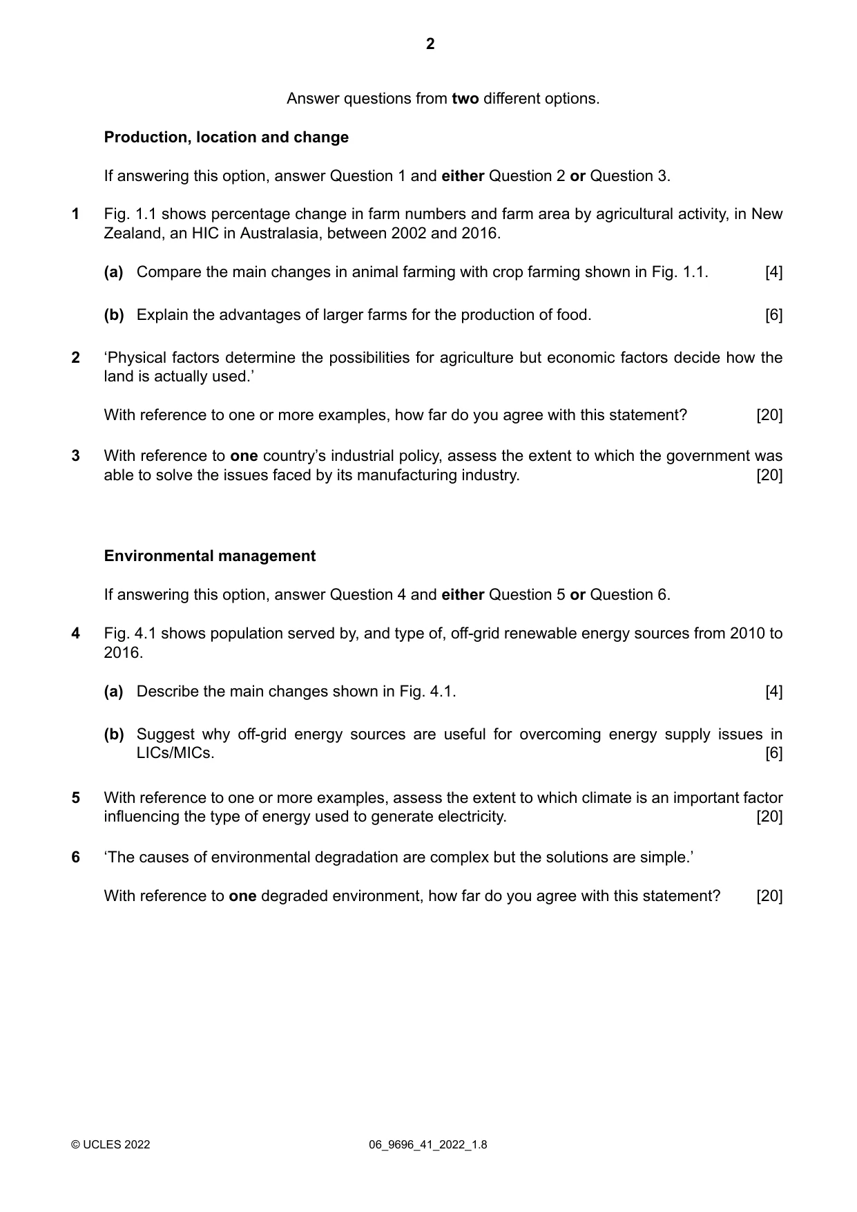 Cambridge A Level Geography 9696 2022 May/June Paper 4 · Variant 1 question paper, page 2 of 4