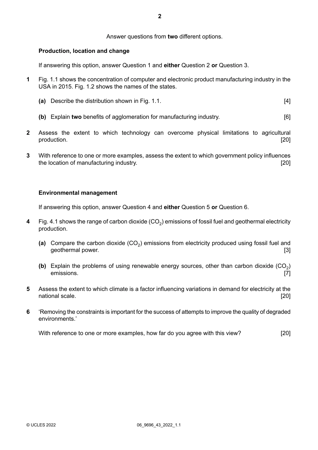 Cambridge A Level Geography 9696 2022 May/June Paper 4 · Variant 3 question paper, page 2 of 4