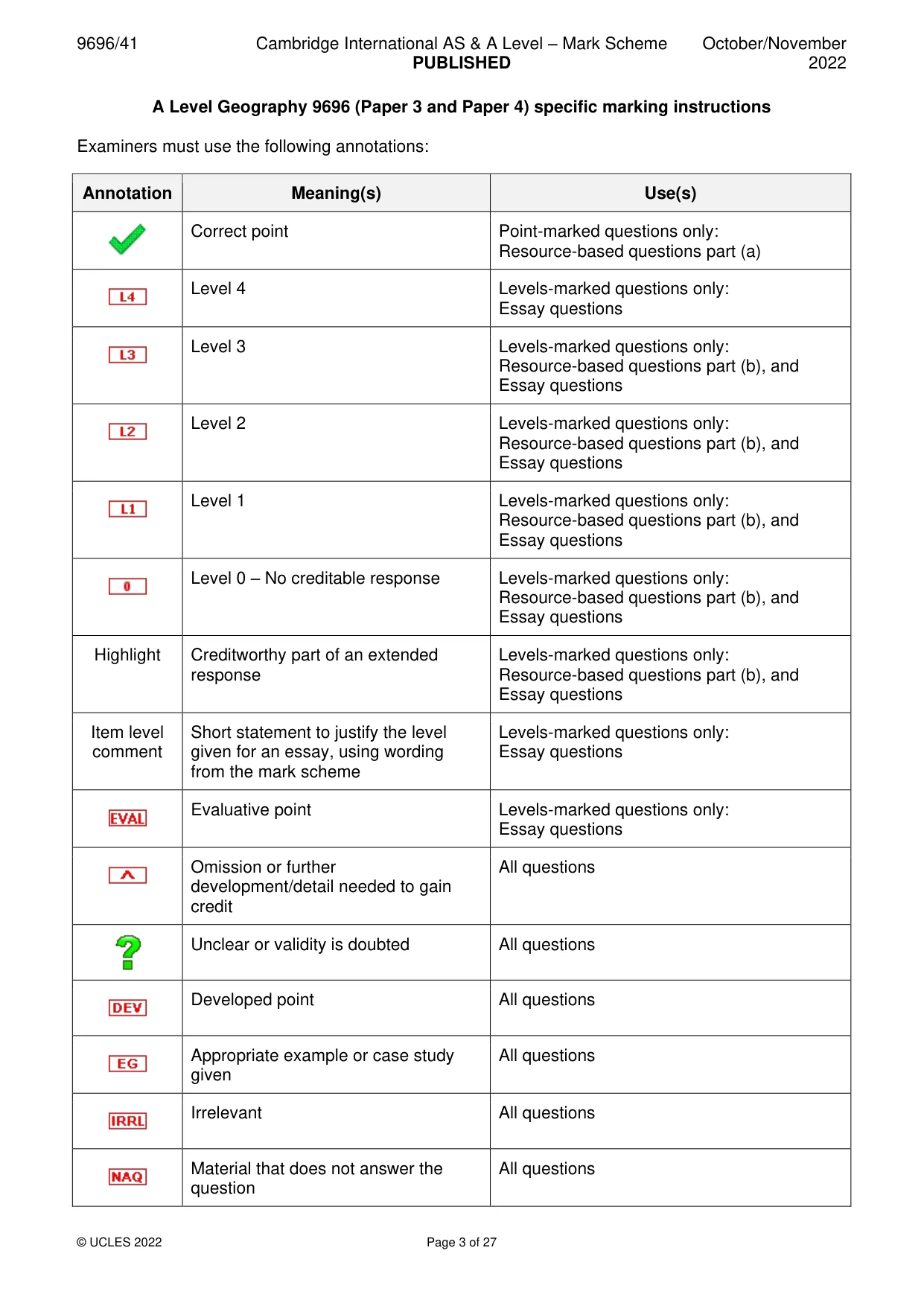 Mark scheme, page 3 of 27