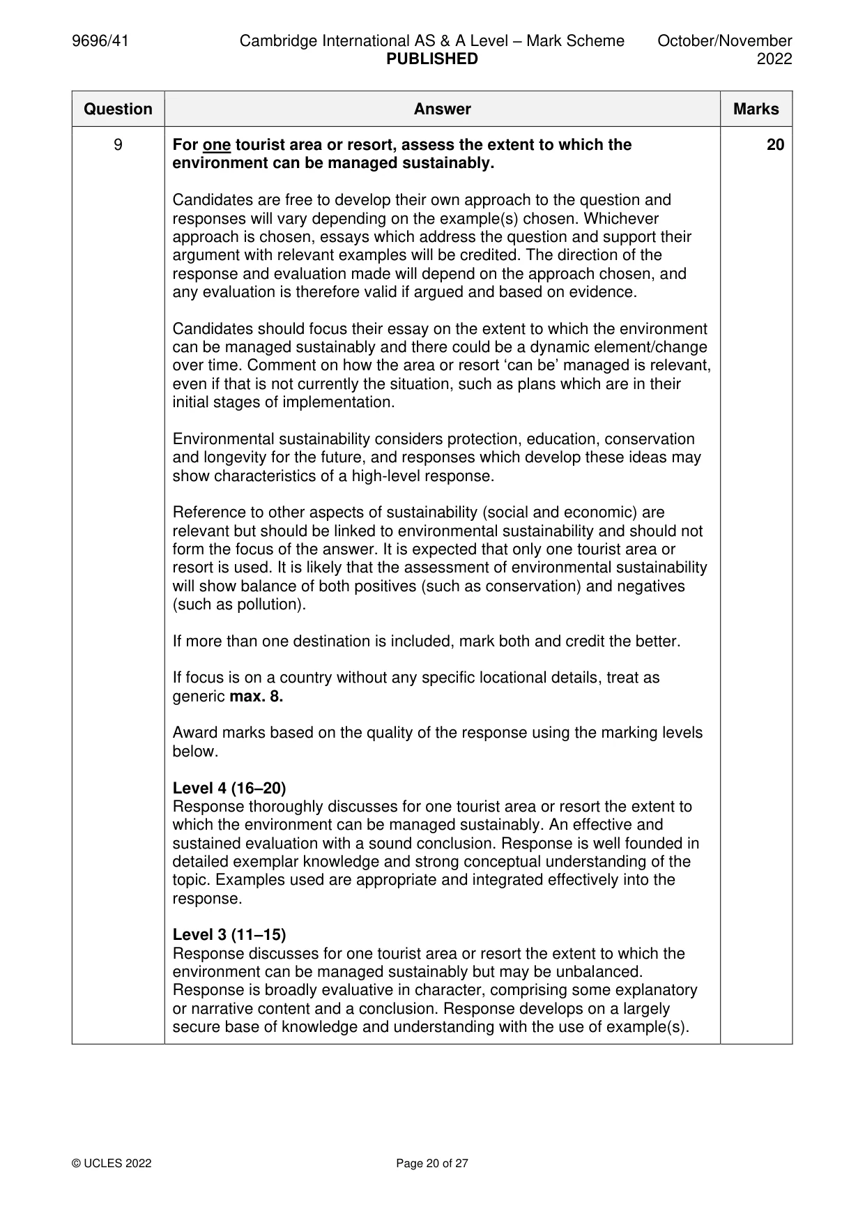 Mark scheme, page 20 of 27
