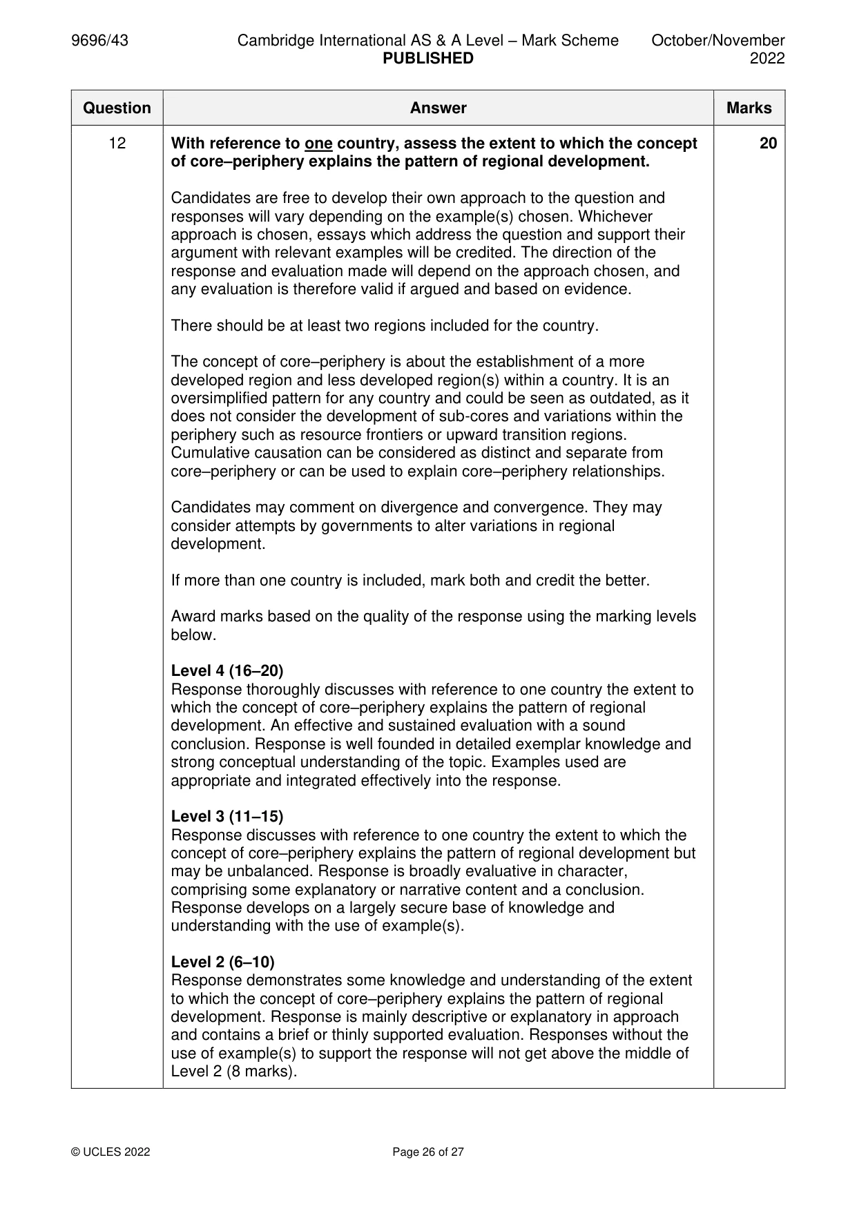 Mark scheme, page 26 of 27