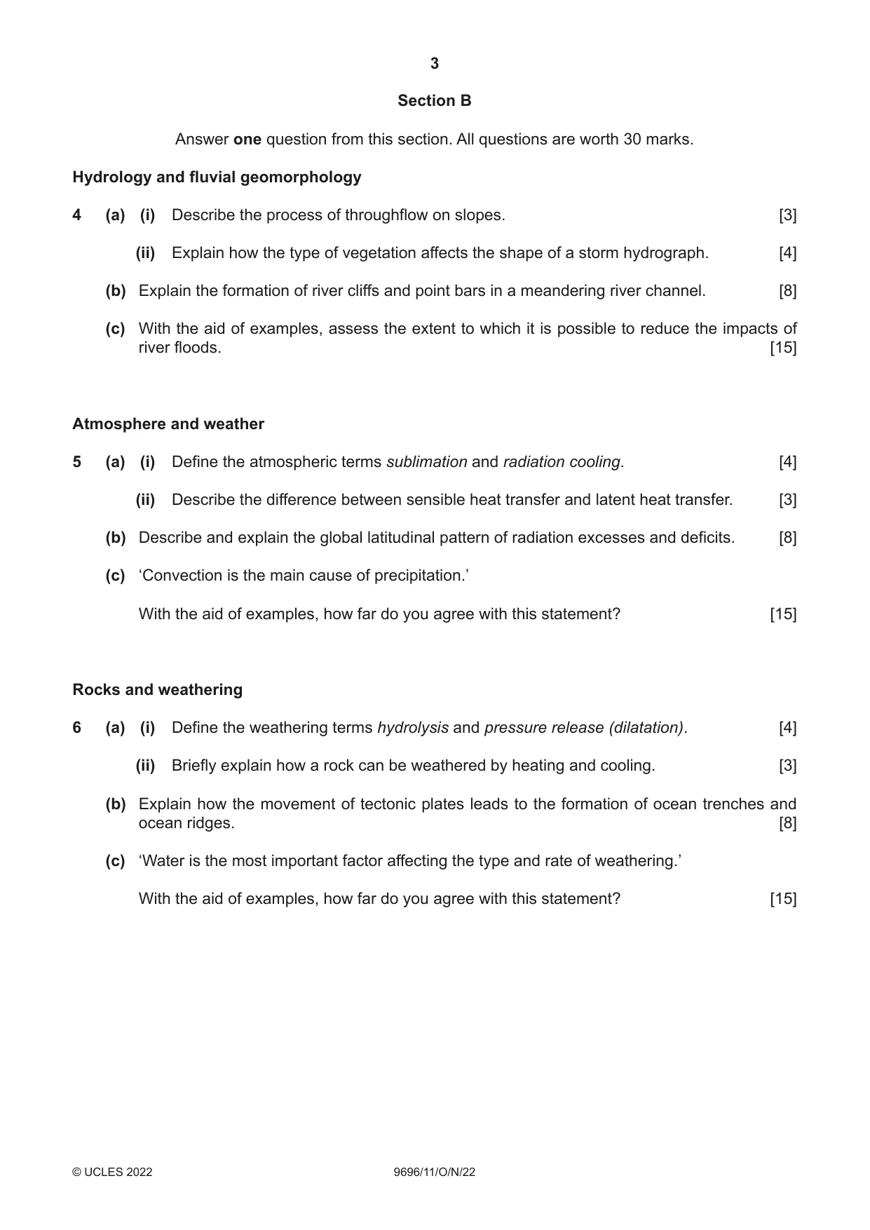 Cambridge A Level Geography 9696 2022 Oct/Nov Paper 1 · Variant 1 question paper, page 3 of 4