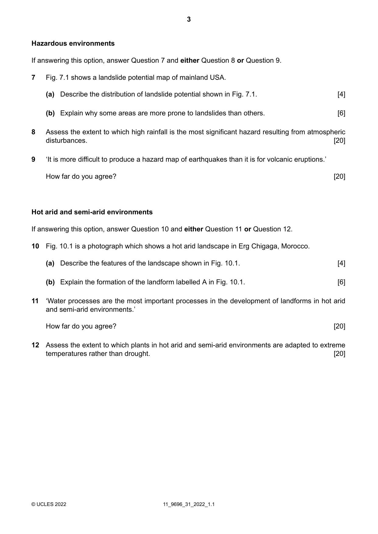 Cambridge A Level Geography 9696 2022 Oct/Nov Paper 3 · Variant 1 question paper, page 3 of 4
