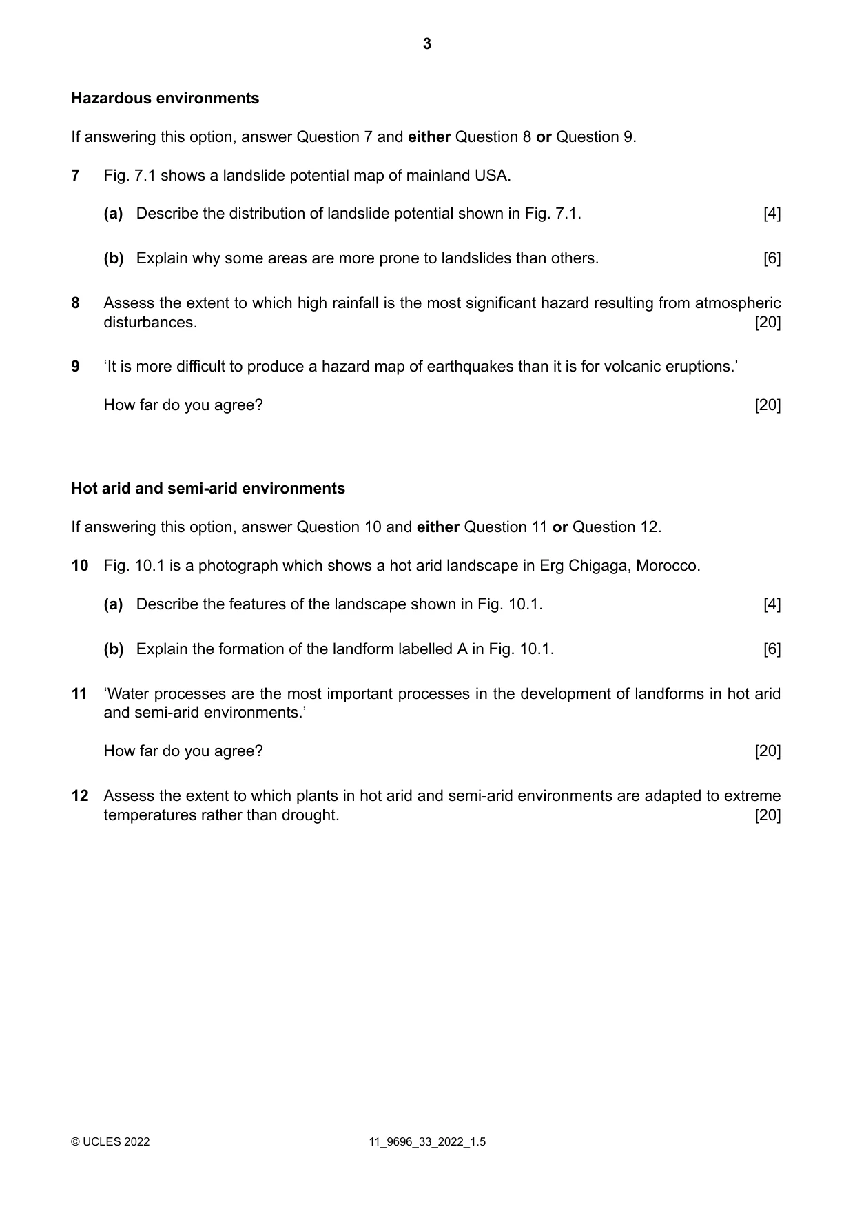 Cambridge A Level Geography 9696 2022 Oct/Nov Paper 3 · Variant 3 question paper, page 3 of 4