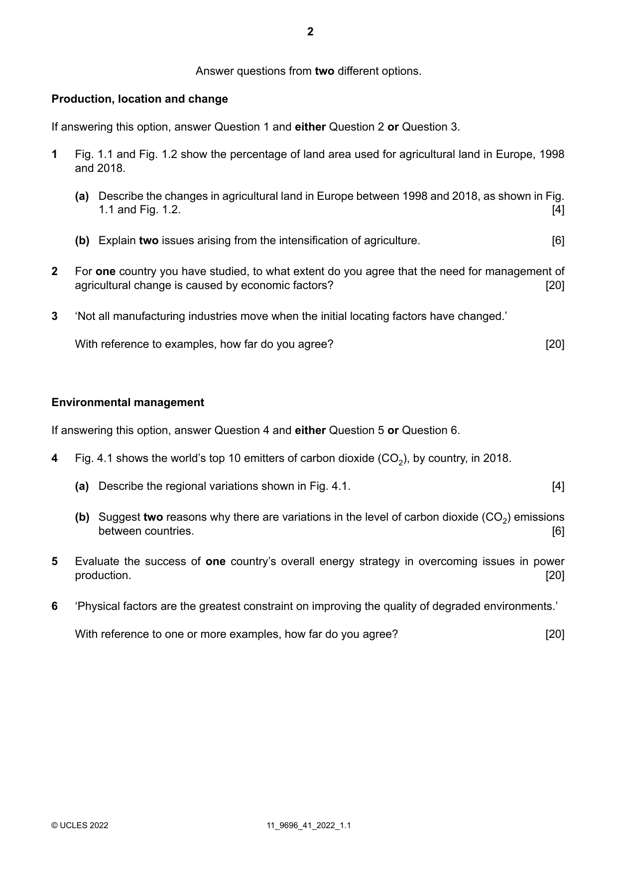 Cambridge A Level Geography 9696 2022 Oct/Nov Paper 4 · Variant 1 question paper, page 2 of 4