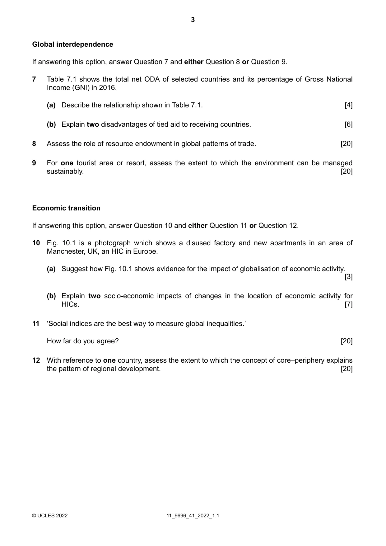 Cambridge A Level Geography 9696 2022 Oct/Nov Paper 4 · Variant 1 question paper, page 3 of 4