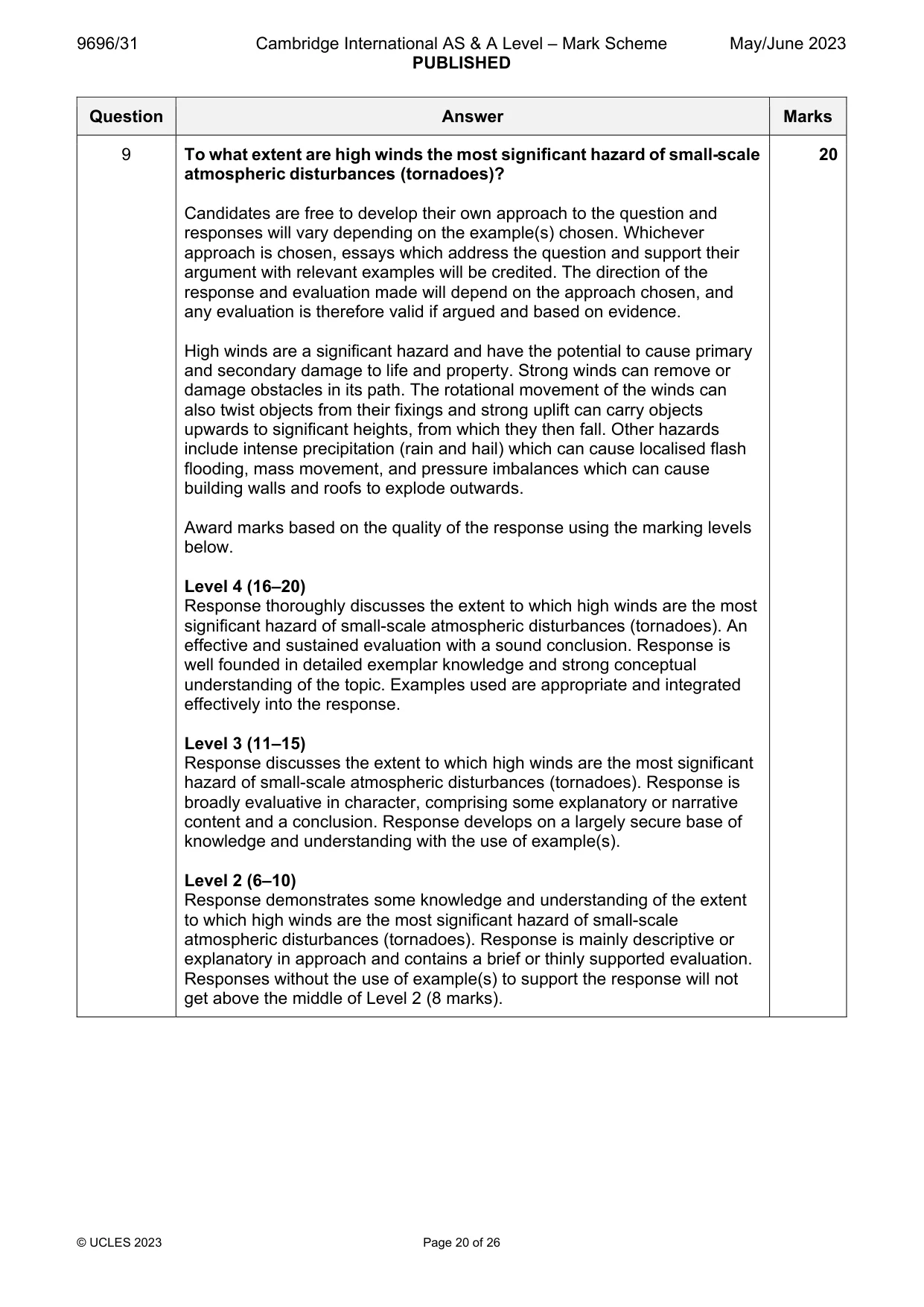 Mark scheme, page 20 of 26