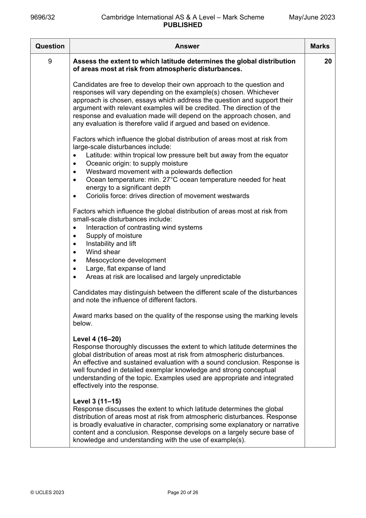 Mark scheme, page 20 of 26